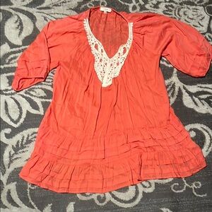 Umgee Coral Mini Dress with Lace Detail like new